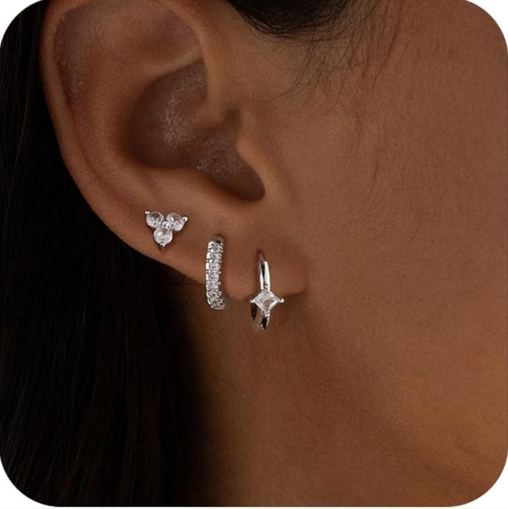 Elegant Silver Hoop and Stud Earring Set